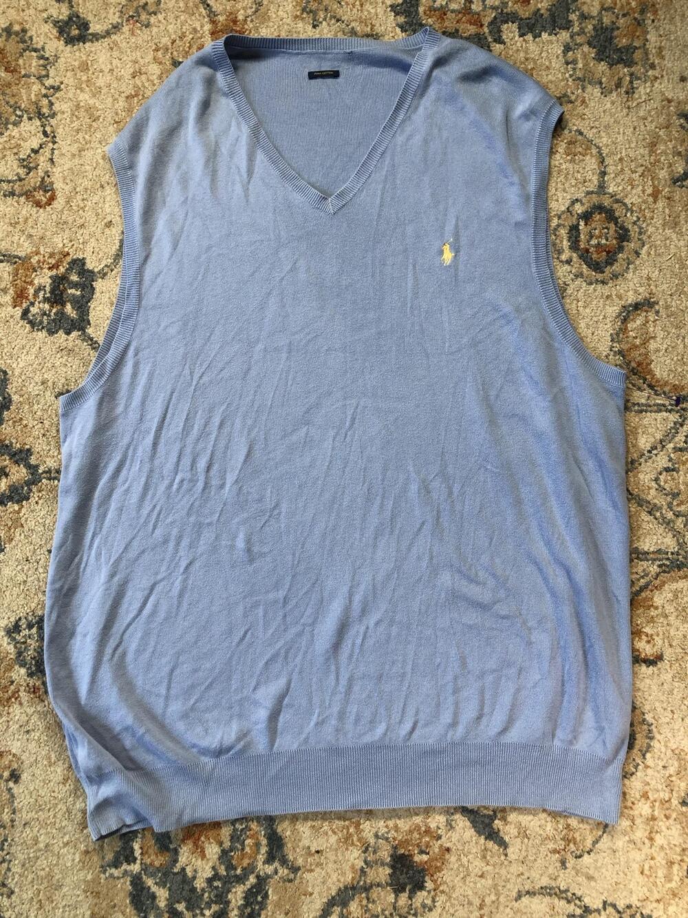 Polo Ralph Lauren Sweater Vest Mens XL Blue Pima Cotton V Neck Knit Pony Logo